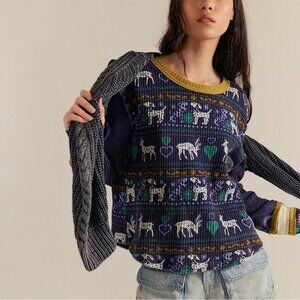 Free People We The Free Deer Fair Isle Thermal Top Small